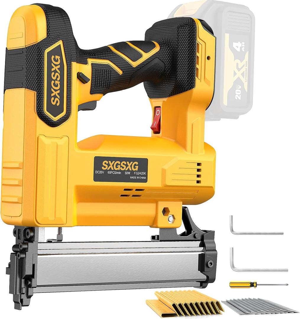 Brad Nailer for Dw 20V Battery,2 in 1 Nail Gun & Staple Gun with 1000 Nails &1000 Staples,18 Gauge Nail Gun for Wood CarpentryBattery Not Included