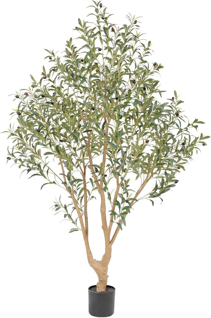 Majestic Faux Olive Tree 6ft Artificial Olive Tree Indoor & Outdoor with Lifelike Leaves & Textured Branches for Living Room, Office, Entryway, Patio