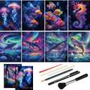 Scratch Art Adult DIY Paint by Scratch Rainbow Scratch Paper Art Colorful Sketches Scratch with 5 Scratch Tool for DIY Craft Gift Ocean World