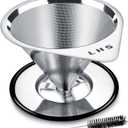 LHS Pour Over Coffee Dripper Stainless Steel Coffee Filter Metal Cone Filter Paperless Reusable Coffee Filter Single Cup Coffee Maker 1-2 Cup With Non-slip Cup Stand and Cleaning Brush (single mesh 1-2 cups Silver)