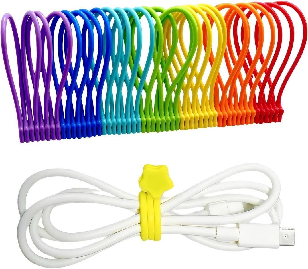 Reusable Silicone Magnetic Cable Ties, 28 Pack 7.48'' Magnetic Twist Ties for Bundling and Organizing, Holding Stuff, USB Charging Cords, Fridge Magnets, or to Play and Decorate(7 Colors)