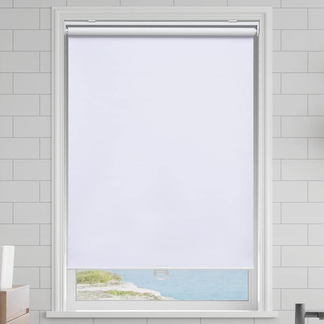 AOSKY Cordless Roller Shades Blackout Blinds for Windows Room Darkening Rolled Up Shades with Spring System, UV Protection Window Shades Door Blinds for Home and Office (50" W x 72" H, White)