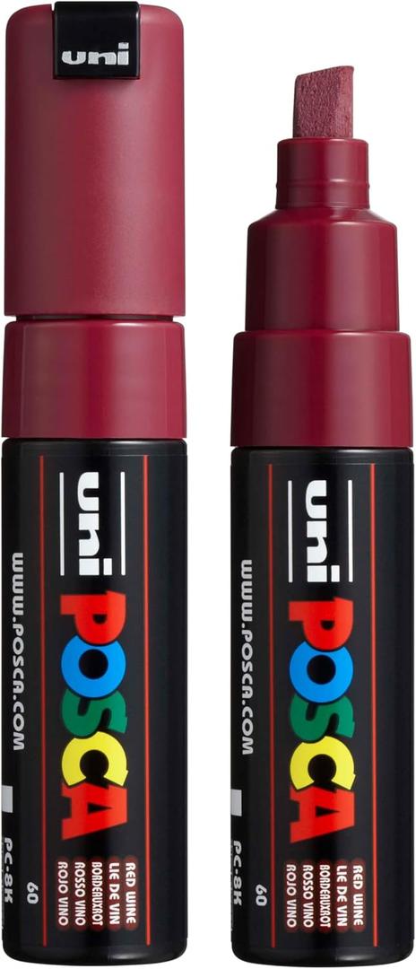 posca uni PC-8K Water-Based Paint Markers, Broad Tip (8mm), Red Wine, 2 Count