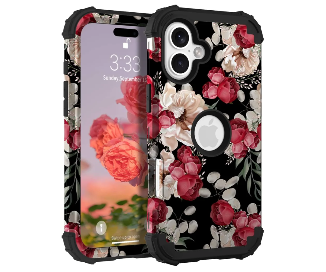 PIXIU Unique Flower Pattern Compatible with iPhone 16 6.1 inch case, Heavy Duty Dual Layer Shockproof Full-Body Protective Sturdy Hybrid Cute Rugged Case for Women,Girls,Kids