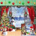 Christmas Window Photography Backdrop 8x6FT Wooden Window Snow Scene Xmas Tree Winter Wonderland Background Winter Christmas Party Decorations Supplies Photo Props