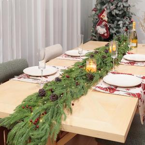 2 Pcs 6 Feet Christmas Garland - Real Touch Norfolk Pine Garland - Green Realistic Pine Garland for Table Mantel Indoor Outdoor Holiday Decor - Greenery Christmas Decorations