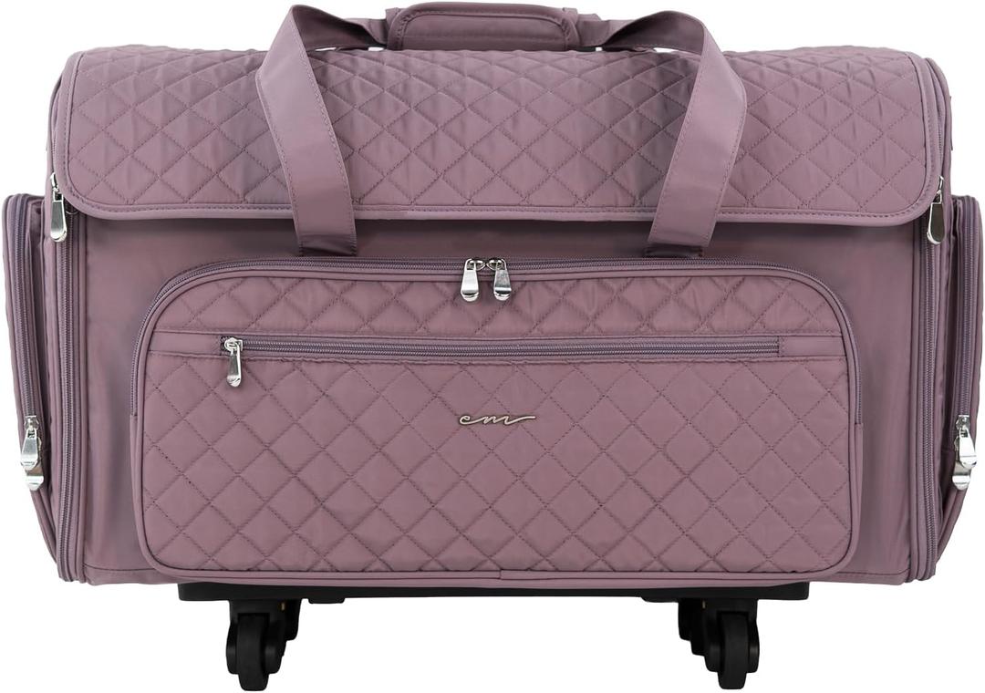 Everything Mary XXL Rolling Sewing Machine Case – Purple Quilted Craft Bag with 4 Wheels – Spacious Storage Organizer with Pockets for Sewing & Craft Supplies