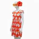 Hawaiian Luau Girls Dress Red Ruffled Tropical Leaf Skirt with Glasses, (120cm or 5T - 6T)