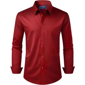 Alimens & Gentle Men's Dress Shirt Regular Fit Stretch Stain Shield Long Sleeve Solid Business Wedding Button Down Shirts 2XL