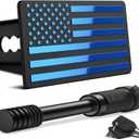 OGYE 2 Inch Trailer Hitch Cover with American Flag, Heavy Metal Trailer Hitch Cover Fit for 2 Inch Hitch Receivers (with 5/8" Pin Dia Anti-Theft Trailer Hitch Lock),3 * 5" Blue