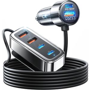 AINOPE 108W USB C Car Charger with 6 Fast Charging Ports, Road Trip Essentials Cigarette Lighter Car Travel Essentials for Long Trips Kids for iPhone 16 15 Pro Max 14 iPad S24 S25 Hire Tablet