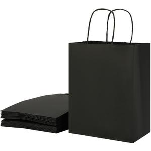 SUNCOLOR 25-Pack Black Gift Bags with Handles  8"x4.5"x10" Medium Goodie Bags for Party Favors, Retail, Halloween & Weddings