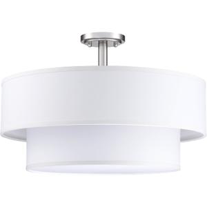 4 Light Off White Double Drum Fabric Shade Semi Flush Mount Ceiling Light,Close to Ceiling Light Fixture Brushed Nickel Finish,18 inch Semi Flush Drum Light for Bedroom,Living Room,Dining Room Hallway