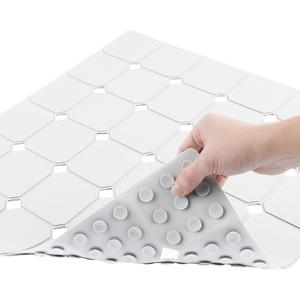 Shower Mat Non Slip 21"x21" Silicone Foldable Bath Mat with Suction Cups & Drain Holes, Odorless, Eco-Friendly & Durable, Machine Washable Shower Stall Mat for Adults, Seniors White