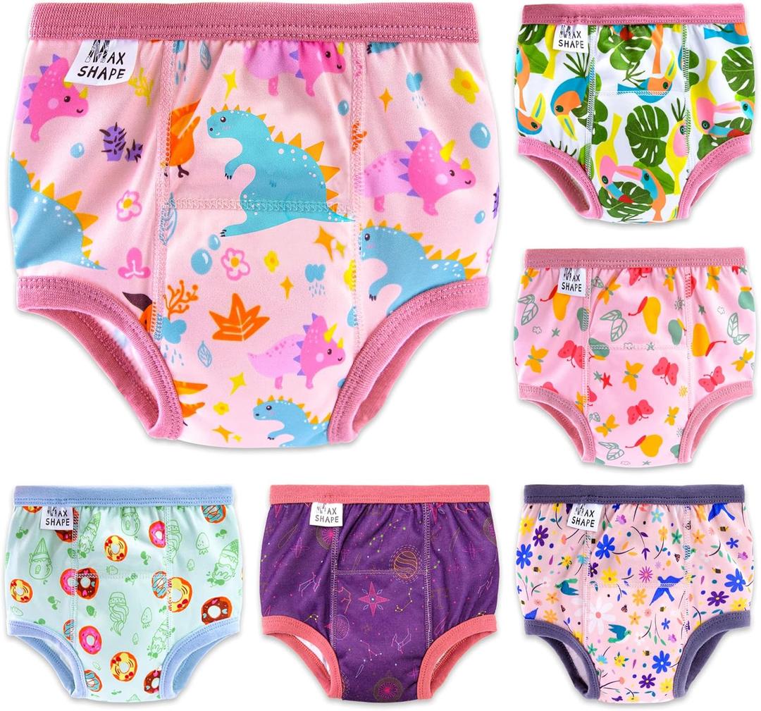Max Shape 6 Packs of Potty Training Underwear for Girls with Supper Absorbent-Layer,Reusable Baby Toilet Training Pants Pink, 2 Years