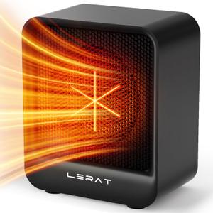 Electric Space Heater, Small Heater for Indoor Use, 500 Watts High Output & 2 Speeds, Mini Personal Heater for Office Desk Camping, Black (Black)