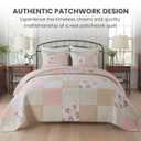 Soul & Lane Blush Bloom Cotton Quilt Set - King Size with 2 Shams, Floral Patchwork Quilted Comforter, Lightweight Country Pieced Bedspread in Blush and Pink, Roses Patch Work Bedding