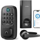 Smart Door Locks for Front Door, WiFi Smart Deadbolt Lock with Handle Set, Supports Fingerprint, Amazon Alexa, Google Assistant, App Control, Auto-Lock, One-Time Code, Anti-Peeking Password, Black