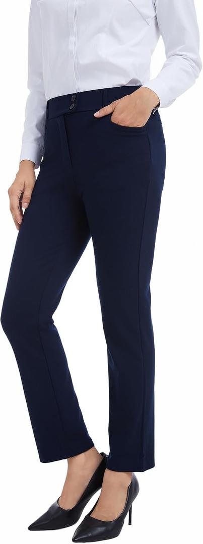 ZTN Women's Stretchy Straight Leg 26.8" Dress Yoga Pants with Pockets for Work Casual Navy, Size S