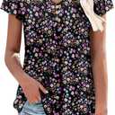 Angerella Women Tunic Tops Dressy Casual Summer Short Sleeve V Neck Shirts Floral Loose Fit Pleated Boho Top S-3XL (Medium)