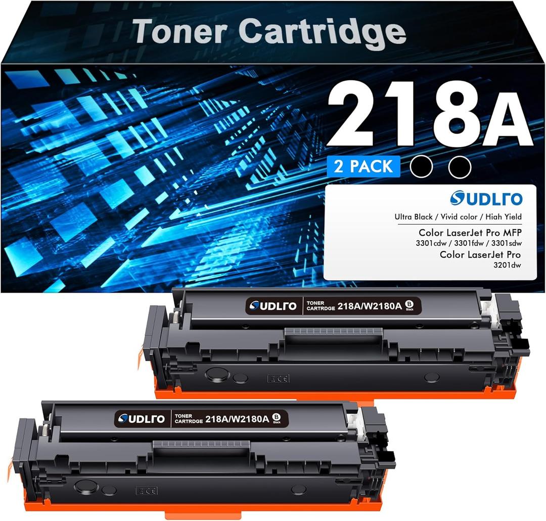 218A Black Toner Cartridges: 3301fdw Toner Replacement for HP 218A Black 218X Works with HP Color Laser Pro 3201dw 3301cdw 3301fdw 3301sdw Pro 3201 MFP 3301 Series | W2180A W2180X | NO CHIP | 2 Pack