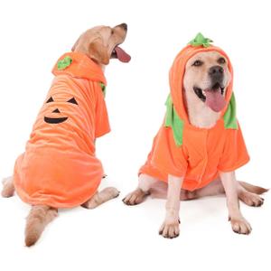 FLAdorepet Large Dog Pumpkin Costume,Halloween Thanksgiving Dog Costume Outfits Party Dress,Winter Dog Jacket Hoodie Funny Clothes for Labrador Bulldog (Orange, XL) (XL(Bust 23.6"|16-20LBS))