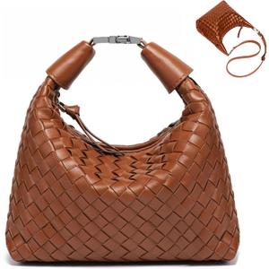 Handbag Crossbody Tote Bag for Women Small Hand Bag weave Vegan Leather Purse Clutch Women's Leather Medium Hobo Bag (Brown)