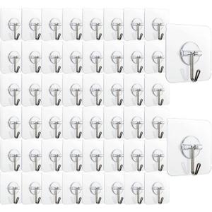 150 Pack Adhesive Hooks Wall Hooks 24lb(Max) Self Adhesive Hooks Heavy Duty,Transparent Reusable Adhesive Wall Hooks for Hanging for Kitchens, Bathroom, Office