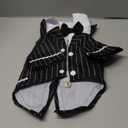 DENTRUN Dog Tuxedo Suit with Bow Tie - Formal Black & White Striped Pet Costume Shirt, Elegant Wedding Outfit Birthday Party Attire for Maltese Dachshund Yorkie Puppies Shih Tzu Small Medium Dogs, M