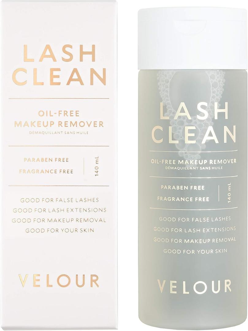Velour Lash Clean - Oil Free Liquid Makeup Remover for Eyes, False Lashes, & Face - Gentle Lash Cleanser & Eye Makeup Remover - Vegan Lash Extension Cleanser - No Parabens or Fragrance (140 ml) (1 Fl Oz (Pack of 1))