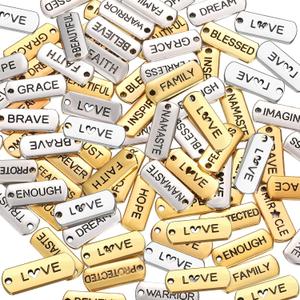 Hicarer Word Charms Pendants Engraved Motivational Charms Pendants Jewelry Making Accessories for DIY Necklaces, Bracelets, Key Chains (Gold, Silver, 80 Pcs)