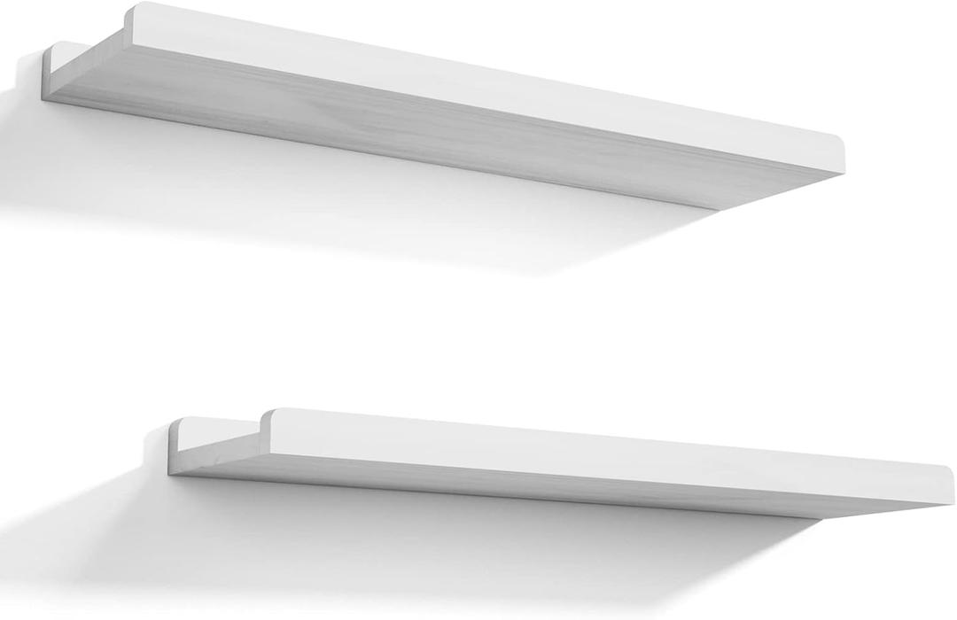 Love-KANKEI Floating Shelves Wall Mounted Set of 2, 24 Inch Wood Storage Wall Shelves for Bedroom Living Room Bathroom Kitchen Office and More White (24 inch, White)