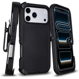 for iPhone 17 Pro Max Case with Belt Clip Holster, Military Grade Drop Protective, 4 in 1 Heavy Duty Shock-Absorbing Rugged Case for iPhone 17 Pro Max 6.9", Black