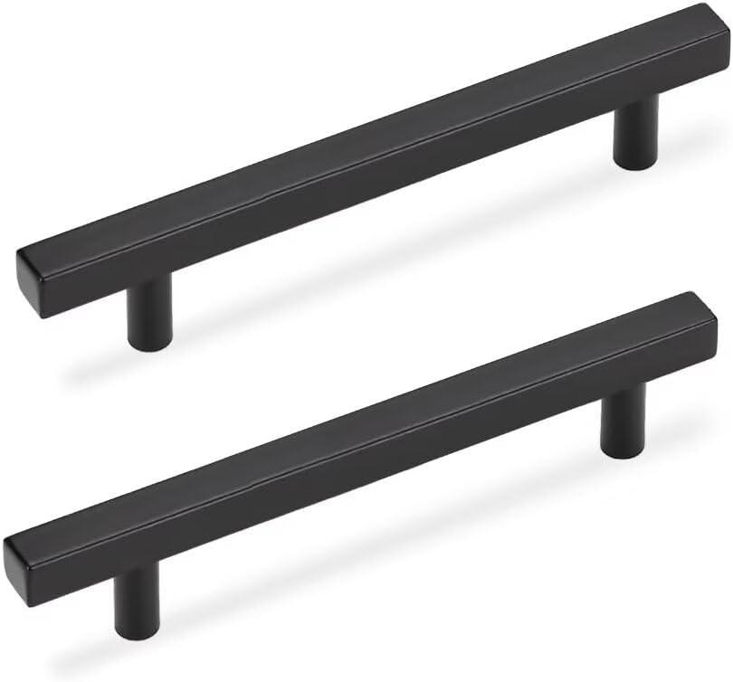 3 1/2 Inch Cabinet Pulls Black, Black Handles for Kitchen Cabinets 10 Pack, Square Drawer Dresser Handles, 6 Inch Overall Length