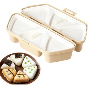 6 in 1 Onigiri Mold, One-Press Quick Make 6 Rice Balls at Once, Multifunctional Triangle Sushi Rice Ball Maker for Home & Picnic, Easy to Store, Carry and Clean (Beige)