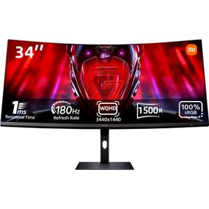 XIAOMI Curved Gaming Monitor 34-inch 180Hz High Reshed Rate 1ms Fast FreeSync Premium Professional Calibration 95% DCI-P3 100% sRGB* Low Blue Light Computer Screen Monitor Desktop Monitor