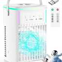 Portable Air Conditioners Fan with Remote,1500ml Tank, 1-6H Timer, 3 Wind Speeds, Personal Mini Air Cooler with Humidifier for Room Bedroom Desktop Office (White)