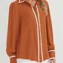 PRETTYGARDEN Womens Long Sleeve Button Down Shirts 2026 Trendy V Neck Loose Fit Fall Tops Collared Dressy Casual Blouses (M)