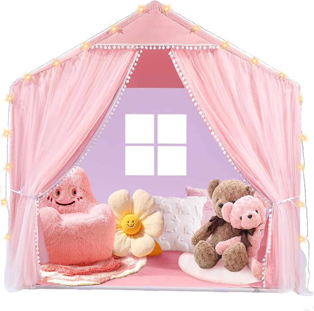 Kids Play Tents Indoor Outdoor Toddler Tent Kids Playhouse Tent Large Teepee Castle (Pink)