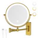 GURUN 8" Rechargeable Wall Mounted Makeup Mirror- 10X Magnifying Mirror with Light | 3 Color LED Lighting & Touch Control | 360 Rotation & Extended Arm | Dual-Sided Bathroom Mirror M1406DGJ(8",10X)