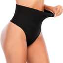 Tummy Control Thong Shapewear for Women High Waist Shaping Underwear Seamless Body Shaper Panties Girdle (Medium, #2 Black (Low Rise))