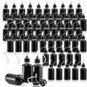 Foraineam 50 Pack Black Precision Tip Applicator Bottles with 2 Funnels, 1 oz / 30ml Needle Tip Glue Bottles, Small Metal Needle Plastic Squeeze Bottle for Acrylic Painting, Quilling and DIY Crafts