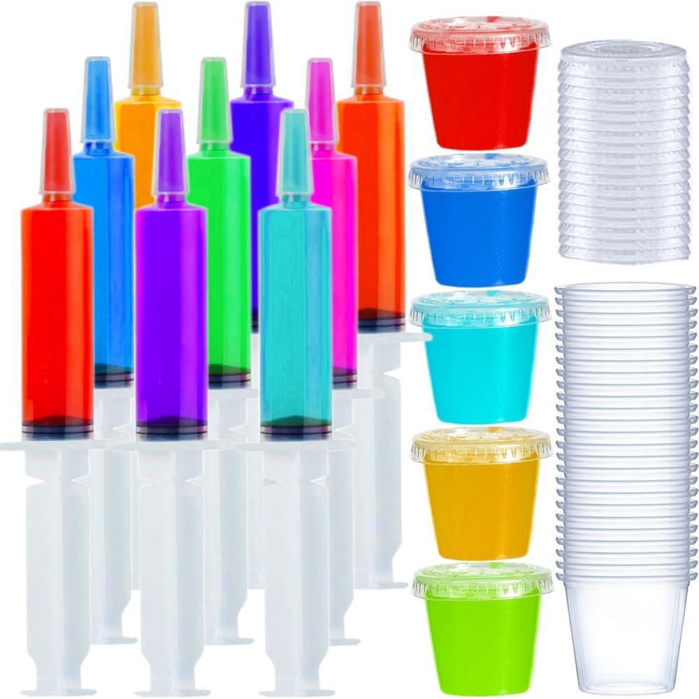 100 Pack Jello Shot Syringes with Caps, Jello shots Cups with Lids Set Drink Containers Suringes Shooters for Jello Shot,Halloween,Bachelorette Parties,Nurses,Graduation Party