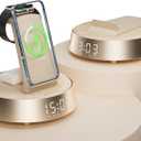 Alarm Clock with Wireless Charging Station, Clock for Bedroom with Night Light Bluetooth Speaker, Wireless Charger Dock Station for iPhone 17 16 15 14 13 12 Pro Max, Apple Watch 11, AirPods 3 (Beige)