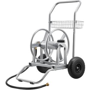 VEVOR Hose Reel Cart, 200/300ft High-Pressure Garden Hose Cart, Hoses Reel Carts with Two Wheels, Handle & Heavy-Duty Mesh Storage Basket, Dual-Purpose Portable Hoses Reels for Garden, Car, Pet