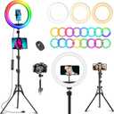 12.3" Ring Light with Stand & Phone Holder Tall 75", 51 Color Modes Circle Lights Selfie Ringlight with Tablet Holder, 12 Dimming Levels Christmas LED Halo Light Tripod for iPhone Video Recording/Vlog