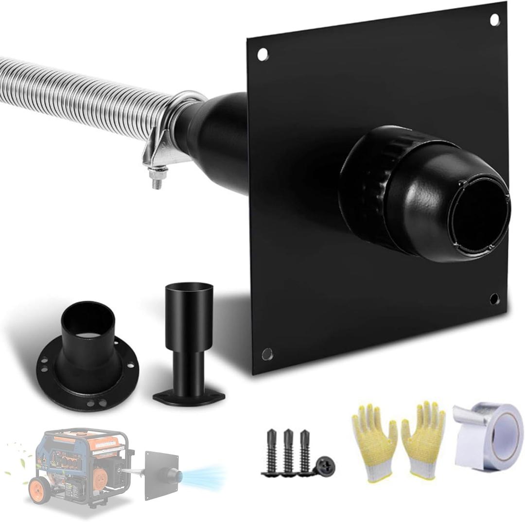 Generator Exhaust Extension Kit, Generator Muffler Silencer Kit, All-in-One Kit w/Heat Insulated Thru-Wall Plate, 2x Universal Adapter for Most Portable Generators, 55% Noise Reduced