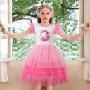 LQSZ Girls Tulle Dresses Princess Flutter Sleeve Tutu Dress for Toddler Girl 3-12 Years (Pink)