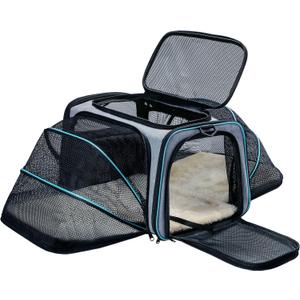 Cat Dog Carrier - Airline Approved Expandable Soft-Sided Pet Carrier with Removable Fleece Pad and Pockets, for Cats/Puppy and Small Animals Large(2 side expandable)