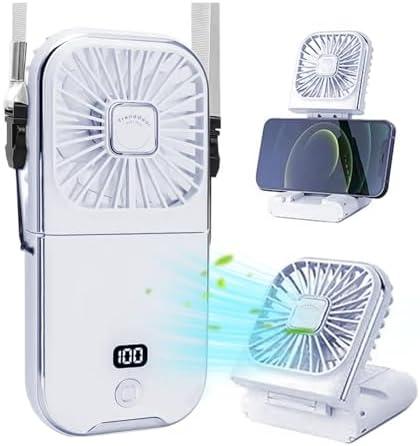 TrendGear Portable Handheld Fan, 3 Speeds, 3000mAh Battery Operated Neck/Desk Fan, 5 IN 1 Mini Personal Fan with Digital Display for Travel Outdoor